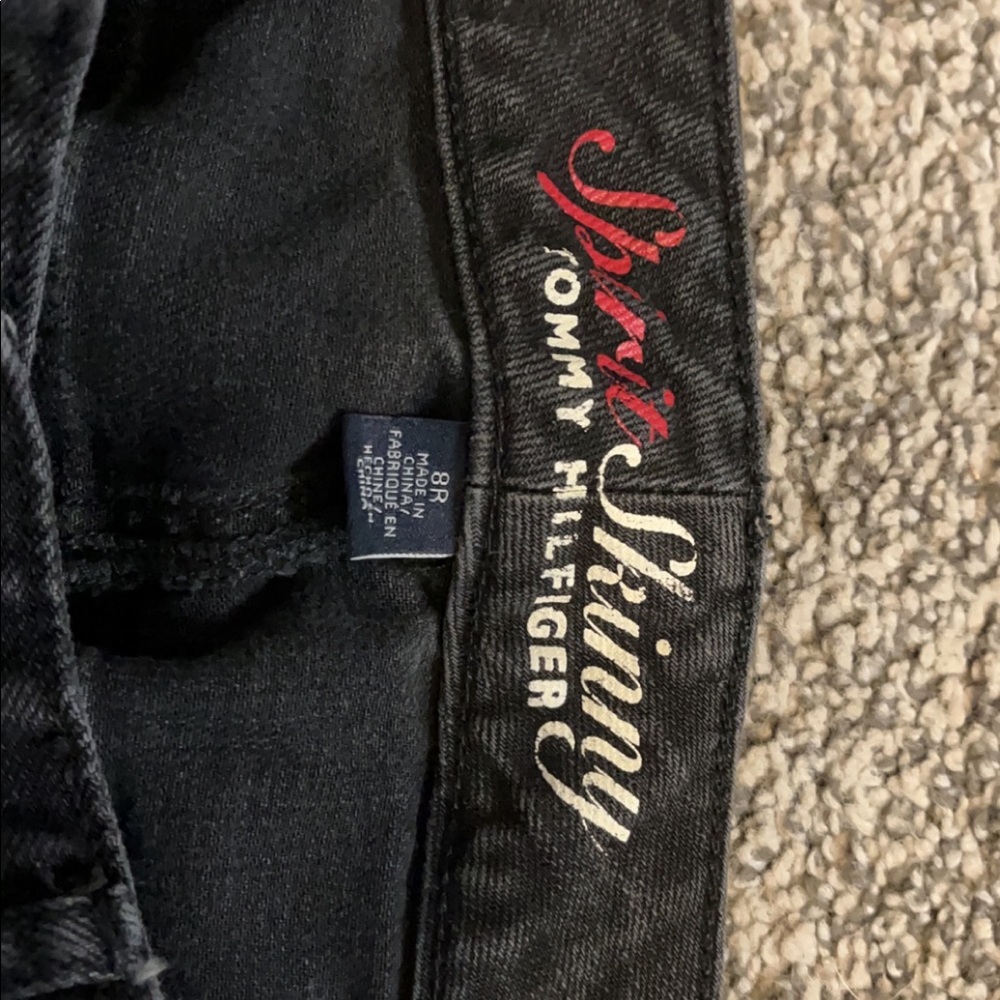 Black Tommy Hilfiger jeans. Size 8 regular. Bought them at a goodwill.